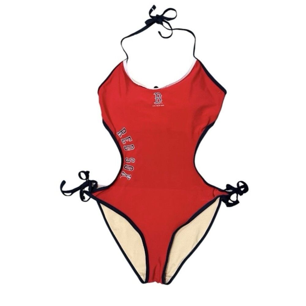 Y2K Boston Red Sox G-III MLB Cutout Monokini One Piece Swimsuit Halter Tie L/XL